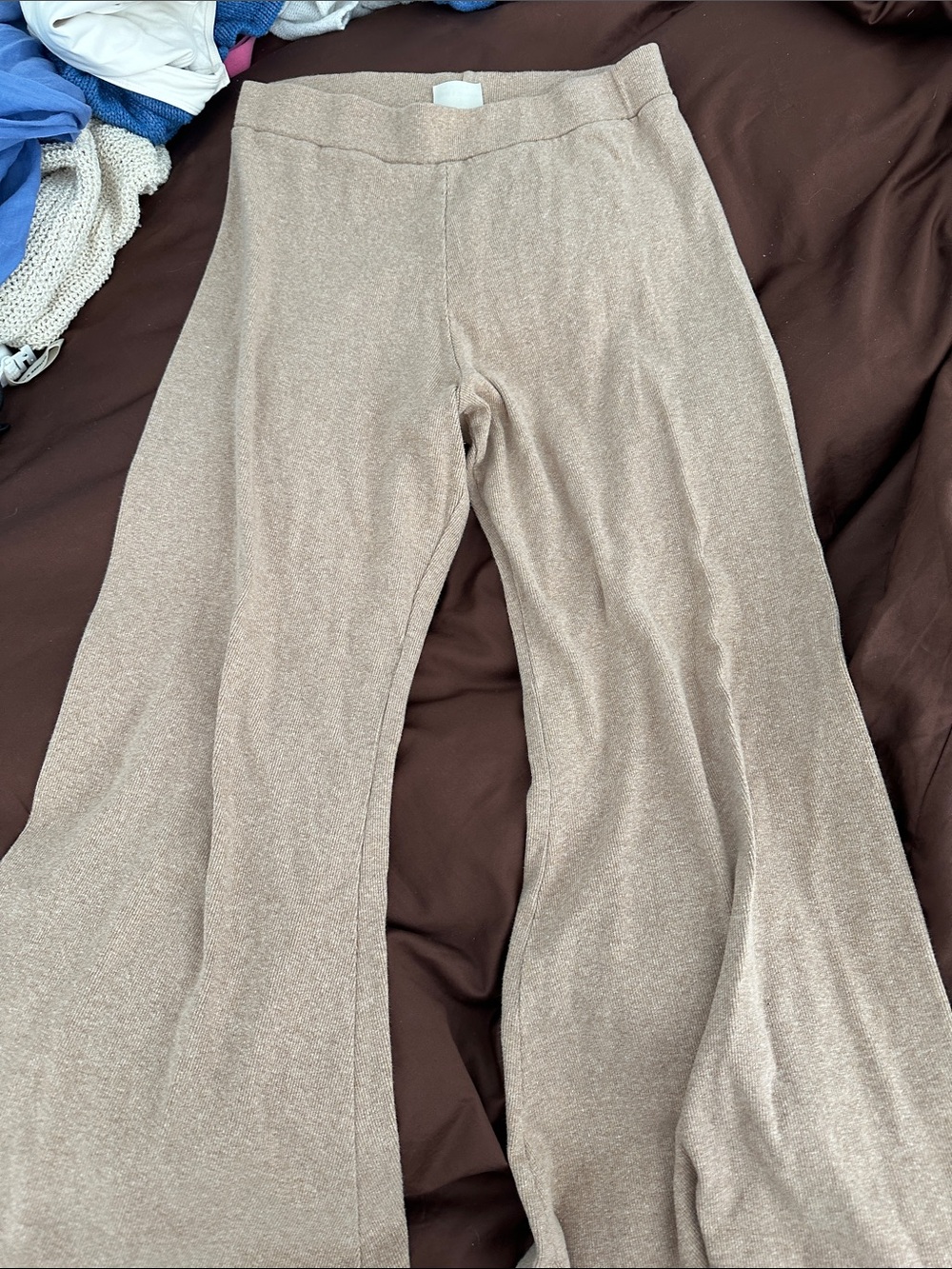 Zulu & Zephyr Wide-Leg Knit Pants in Taupe